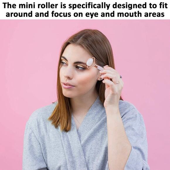 2 Brazilian Rose Quartz Crystal High Quality Facial Rollers Massagers + Gua Sha - Picture 9 of 10